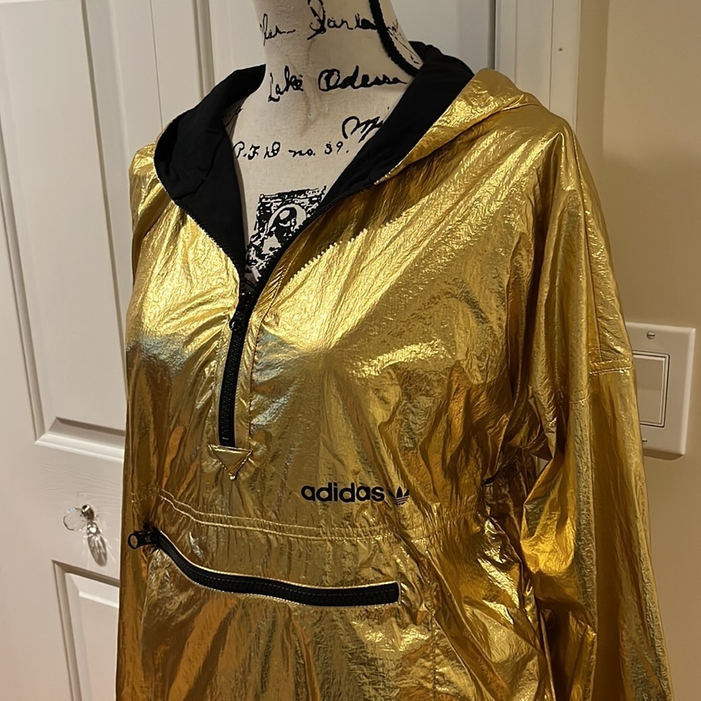Adidas Originals Half Zip Hooded Jacket In High Shine Gold sz XS Sm - Picture 7 of 12